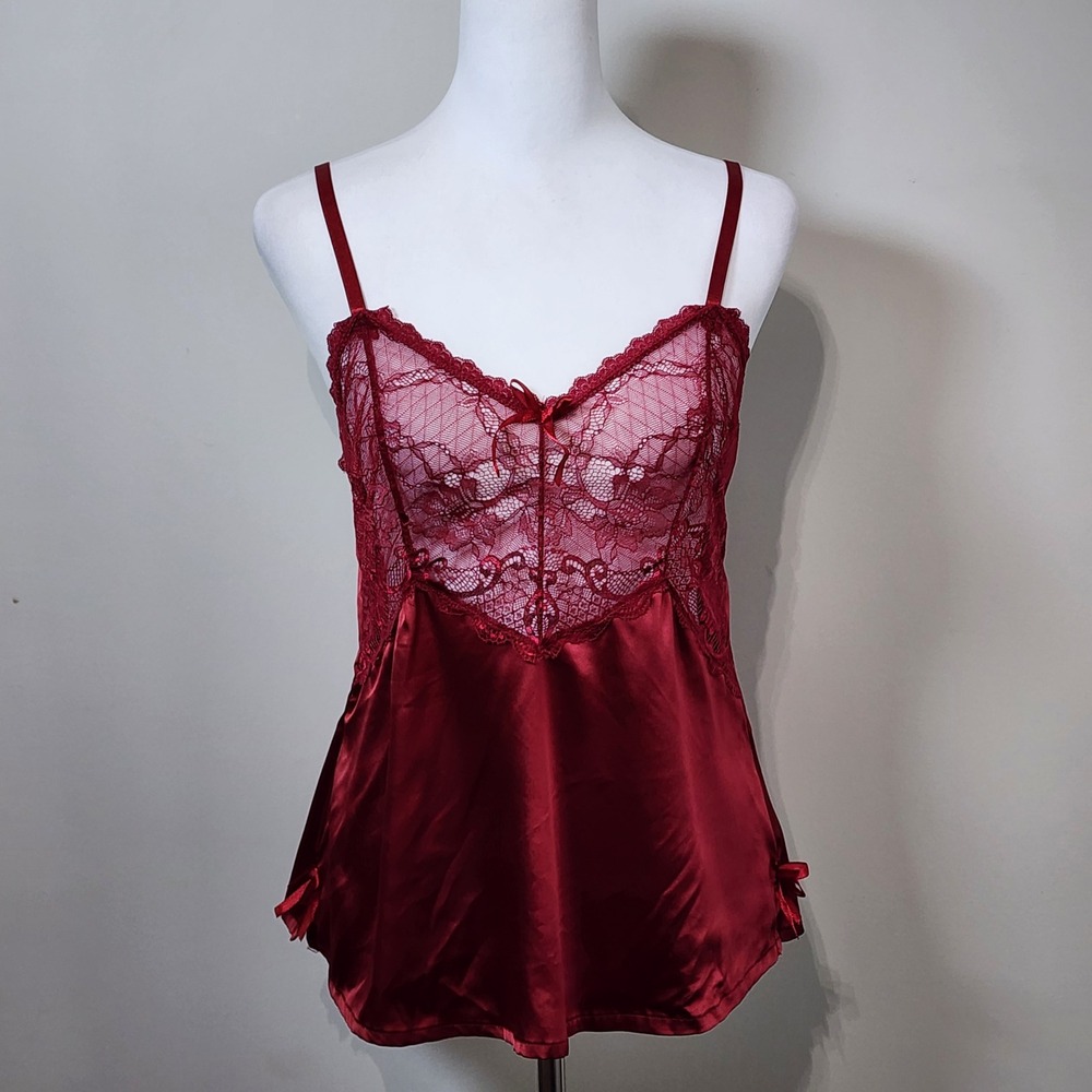 Avidlove Lace Camisole Top Lingerie Womens L Red Satin Babydoll Tank Romantic